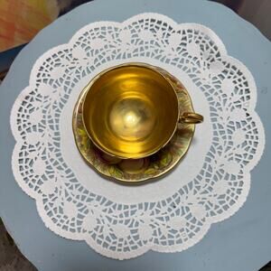 Aynsley Orchard Gold Teacup and Saucer Bone China Signed